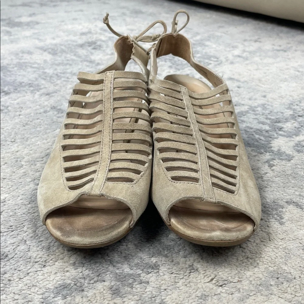 Paul Green Trisha Nubuck Leather Slingback Mid Heel Sandals Cut Out Sz 7